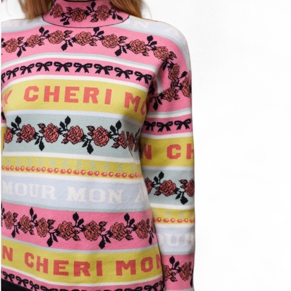 ANTHROPOLOGIE Maeve Women’s Fanciful Mon Cheri Mock Sweater Size Medium - Picture 2 of 9